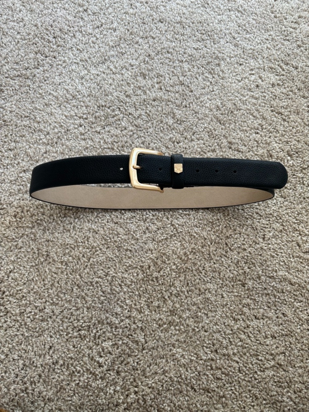 Black Leather Belt with Gold-Tone Buckle